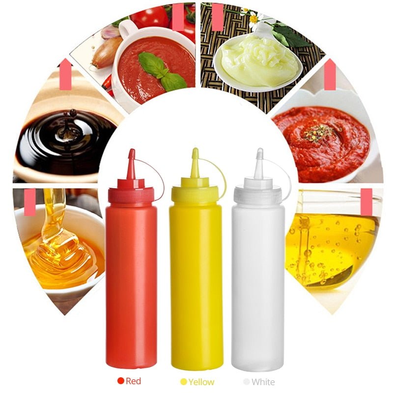 Condiment Squeeze Bottles,For Ketchup Mustard Mayo Hot Sauces Olive Oil Bottles Kitchen Gadget - DunbiBeauty, LLC