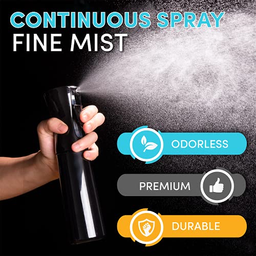 Continuous Empty Spray Bottle Mister (10.1oz/300ml - Black)Ultra Fine Mist for Hair Styling, Plants, Cleaning, Salons, Face, Scents, & Skin Care - DunbiBeauty, LLC