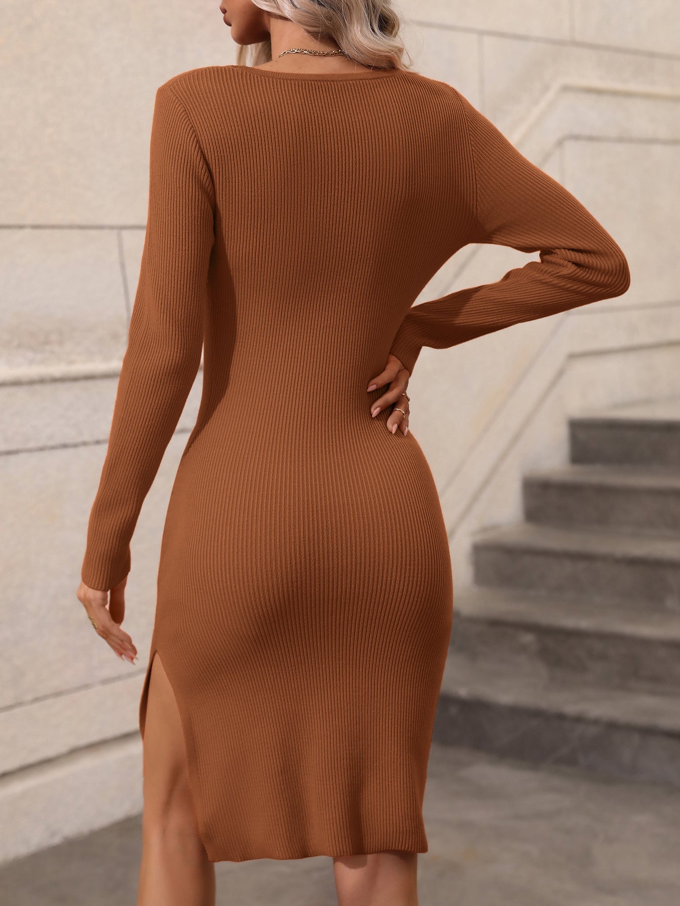 Contrast Slit Sweater Dress - DunbiBeauty, LLC