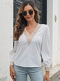 Contrast V-Neck Puff Sleeve Blouse - DunbiBeauty, LLC