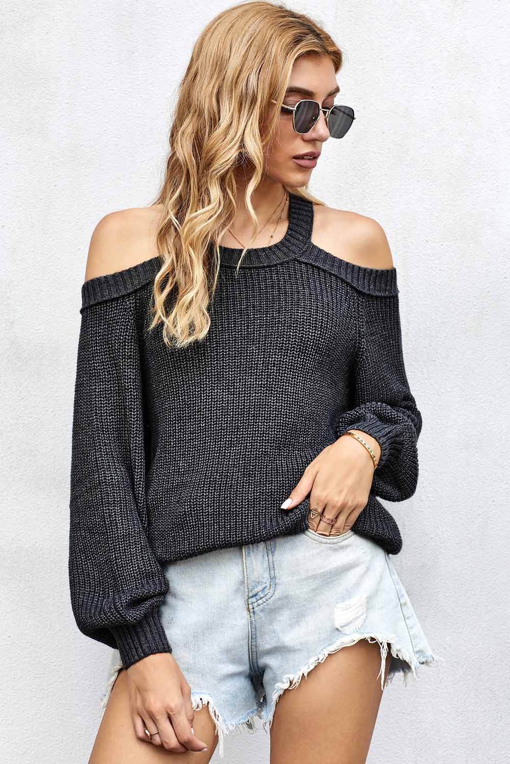 Cool Breeze Cotton Cold Shoulder Sweater - DunbiBeauty, LLC