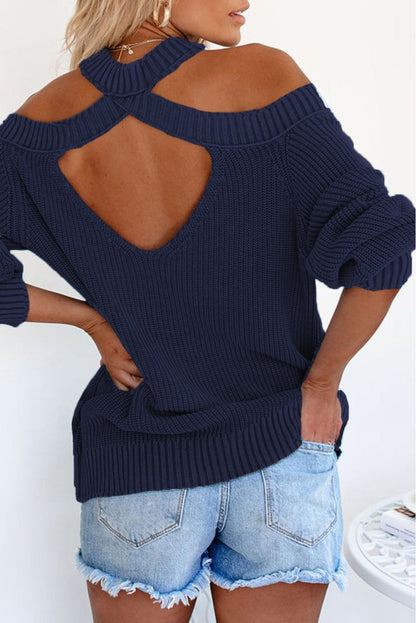 Cool Breeze Cotton Cold Shoulder Sweater - DunbiBeauty, LLC