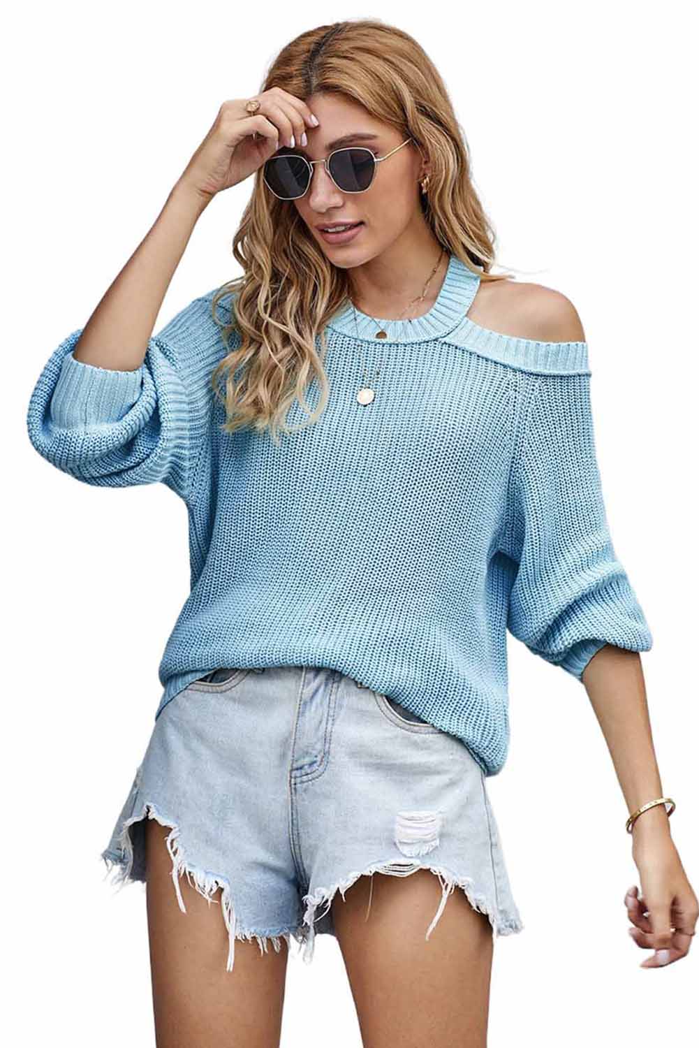 Cool Breeze Cotton Cold Shoulder Sweater - DunbiBeauty, LLC