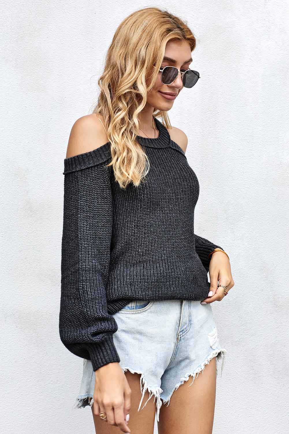 Cool Breeze Cotton Cold Shoulder Sweater - DunbiBeauty, LLC