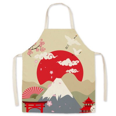 Cotton Boys Girls Apron linen apron Mount Japanese style ukiyo-e Fuji home restaurant kitchen oil-proof sleeveless smock - DunbiBeauty, LLC