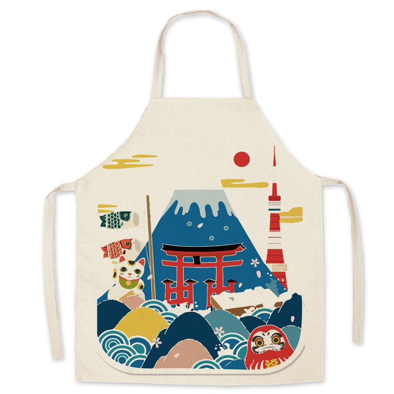 Cotton Boys Girls Apron linen apron Mount Japanese style ukiyo-e Fuji home restaurant kitchen oil-proof sleeveless smock - DunbiBeauty, LLC