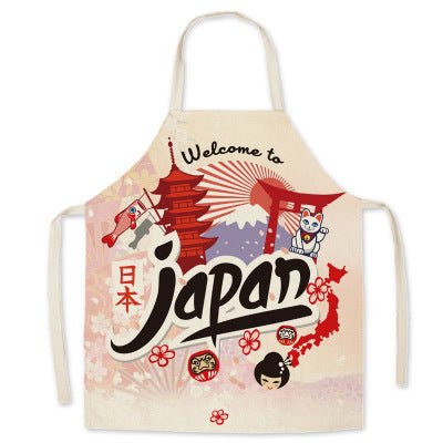 Cotton Boys Girls Apron linen apron Mount Japanese style ukiyo-e Fuji home restaurant kitchen oil-proof sleeveless smock - DunbiBeauty, LLC