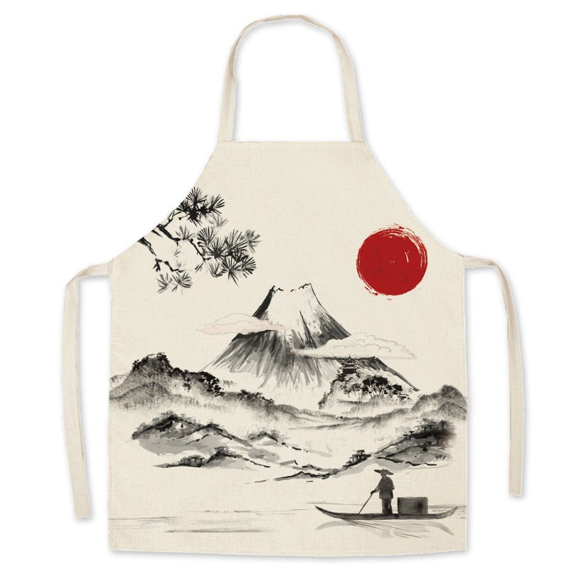 Cotton Boys Girls Apron linen apron Mount Japanese style ukiyo-e Fuji home restaurant kitchen oil-proof sleeveless smock - DunbiBeauty, LLC