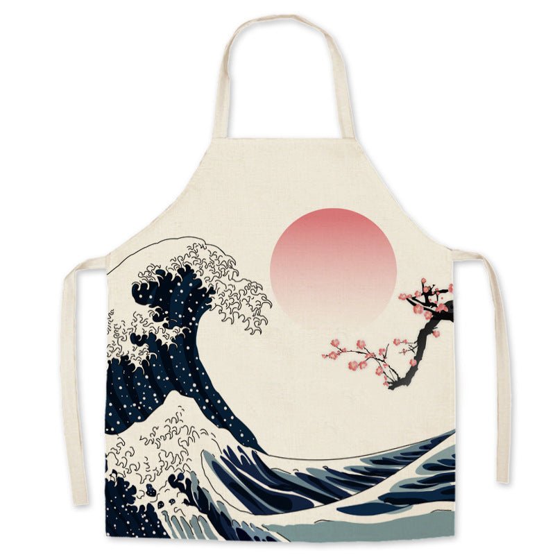 Cotton Boys Girls Apron linen apron Mount Japanese style ukiyo-e Fuji home restaurant kitchen oil-proof sleeveless smock - DunbiBeauty, LLC