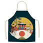 Cotton Boys Girls Apron linen apron Mount Japanese style ukiyo-e Fuji home restaurant kitchen oil-proof sleeveless smock - DunbiBeauty, LLC