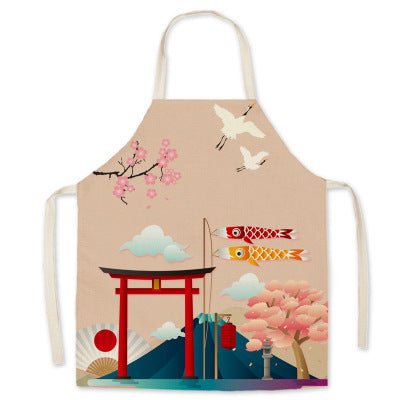 Cotton Boys Girls Apron linen apron Mount Japanese style ukiyo-e Fuji home restaurant kitchen oil-proof sleeveless smock - DunbiBeauty, LLC