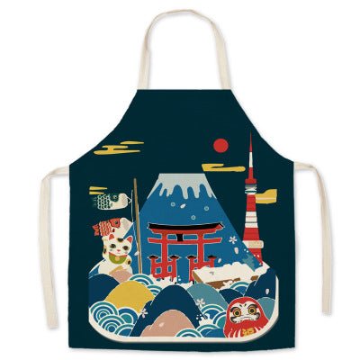 Cotton Boys Girls Apron linen apron Mount Japanese style ukiyo-e Fuji home restaurant kitchen oil-proof sleeveless smock - DunbiBeauty, LLC