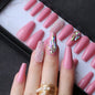 cream glossy coffin Press on nails 3D caviar reusable gel box custom crystal nails bling Microdrill glitter Ballet fasle nails - DunbiBeauty, LLC