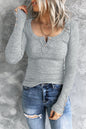 Crewneck Buttons Ribbed Knit Long Sleeve Top - DunbiBeauty, LLC