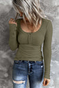 Crewneck Buttons Ribbed Knit Long Sleeve Top - DunbiBeauty, LLC