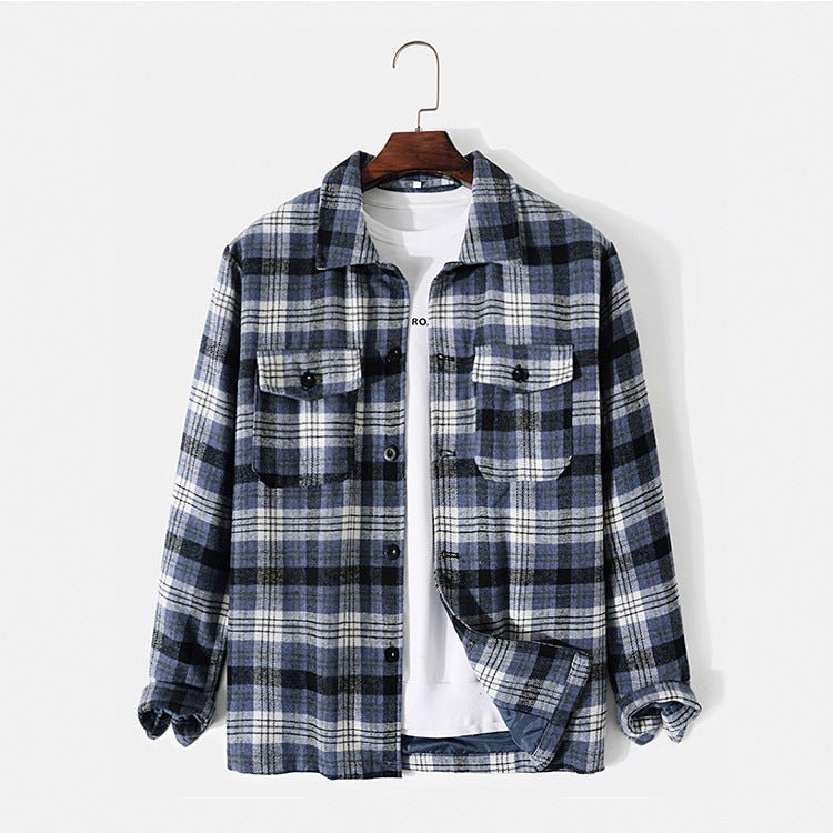 Cross-border Foreign Trade 2021 Autumn And Winter New Men's Woolen Fashion Lapel Long-sleeved Plaid Men's Jacket Amazon - DunbiBeauty, LLC