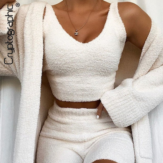 Cryptographic Fur Two Piece Outfits Sleeveless Crop Tops Women - DunbiBeauty, LLC