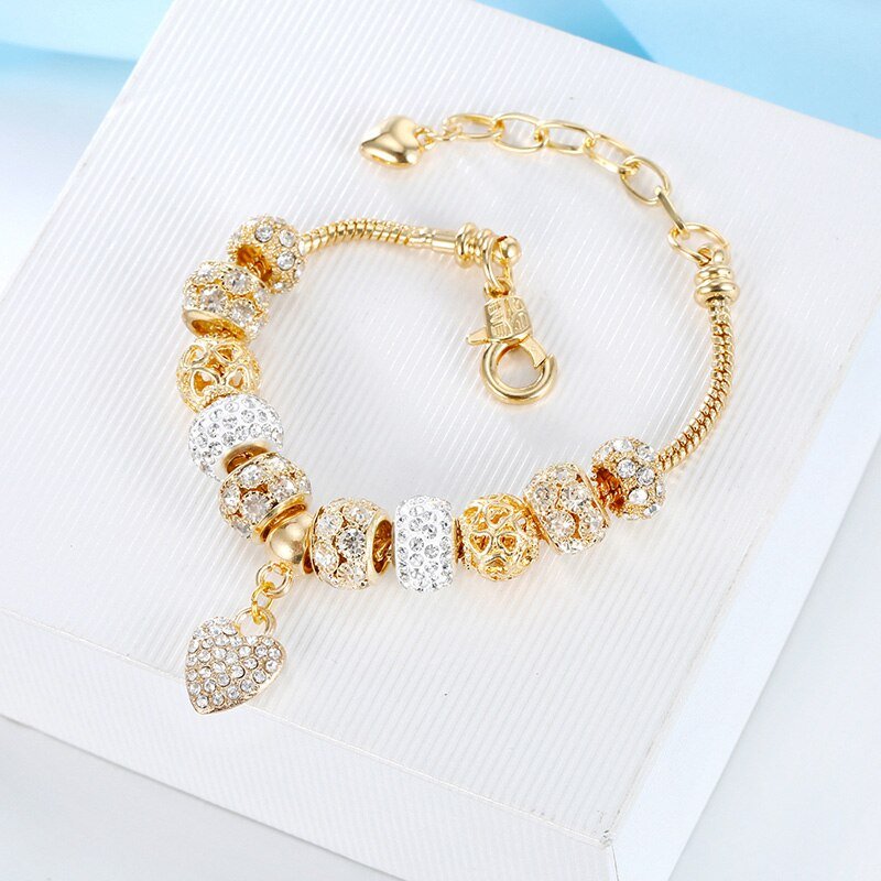 Cubic Charm Gold Heart Bracelets For Women - DunbiBeauty, LLC