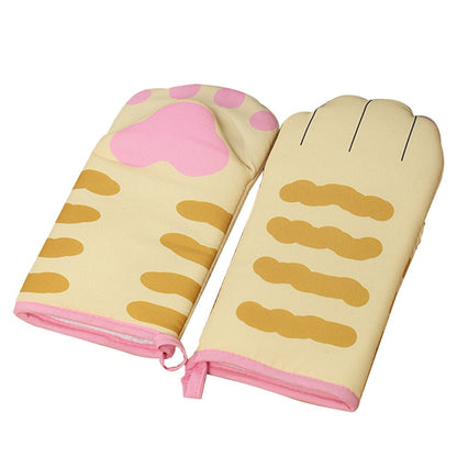 Cute Cat Paws Oven Mitts 3D Cartoon Baking Insulation Gloves Long Cotton Microwave Heat Resistant Non-slip Kitchen Gloves - DunbiBeauty, LLC