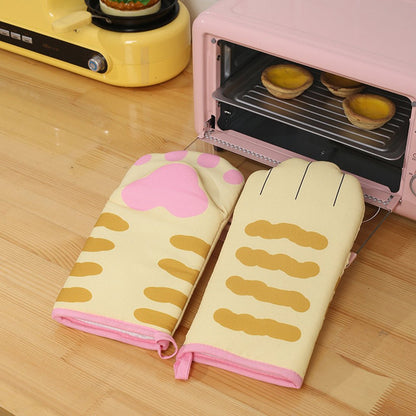 Cute Cat Paws Oven Mitts 3D Cartoon Baking Insulation Gloves Long Cotton Microwave Heat Resistant Non-slip Kitchen Gloves - DunbiBeauty, LLC