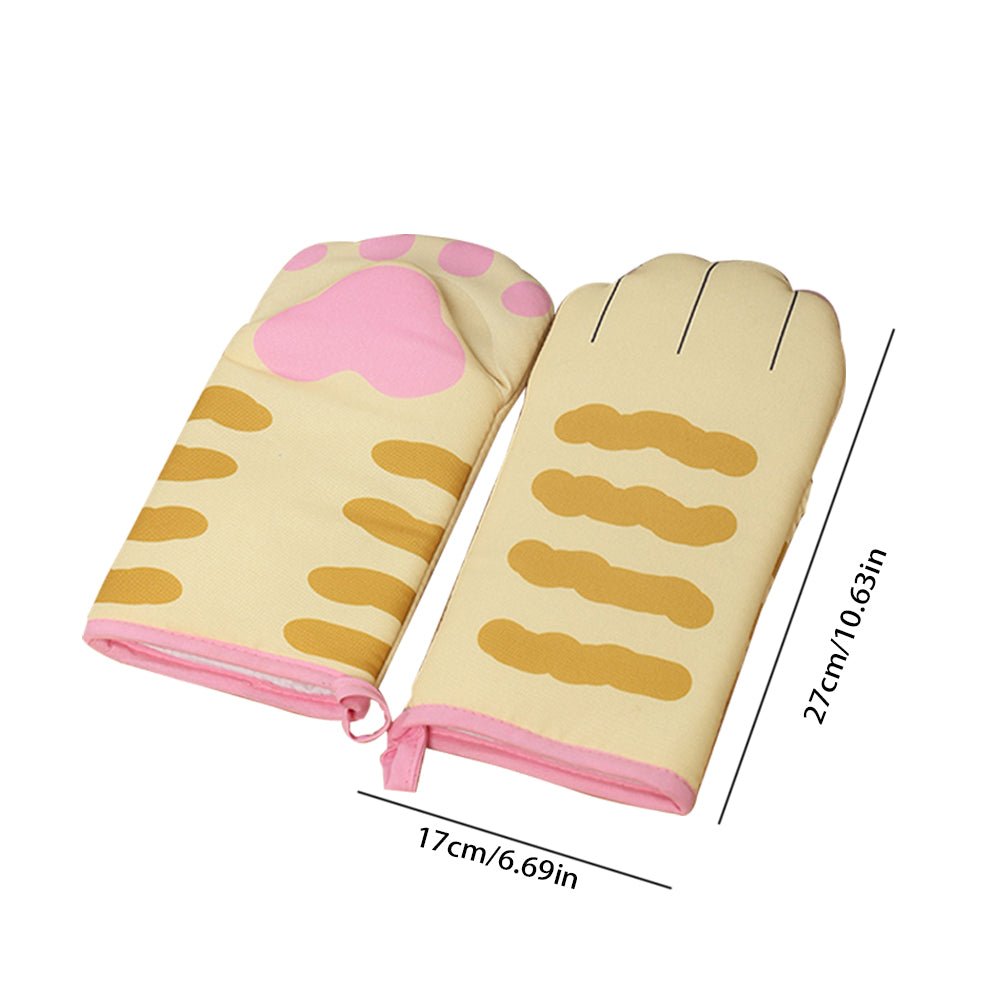 Cute Cat Paws Oven Mitts 3D Cartoon Baking Insulation Gloves Long Cotton Microwave Heat Resistant Non-slip Kitchen Gloves - DunbiBeauty, LLC