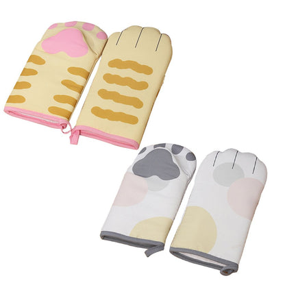 Cute Cat Paws Oven Mitts 3D Cartoon Baking Insulation Gloves Long Cotton Microwave Heat Resistant Non-slip Kitchen Gloves - DunbiBeauty, LLC