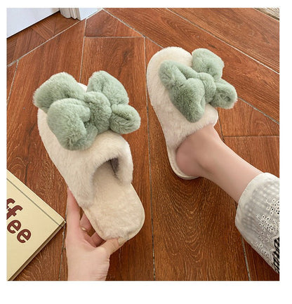 Cute Plush Slippers with Bow on Top - DunbiBeauty, LLC