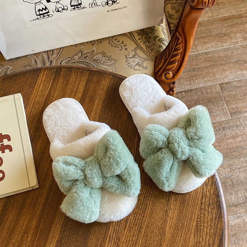 Cute Plush Slippers with Bow on Top - DunbiBeauty, LLC