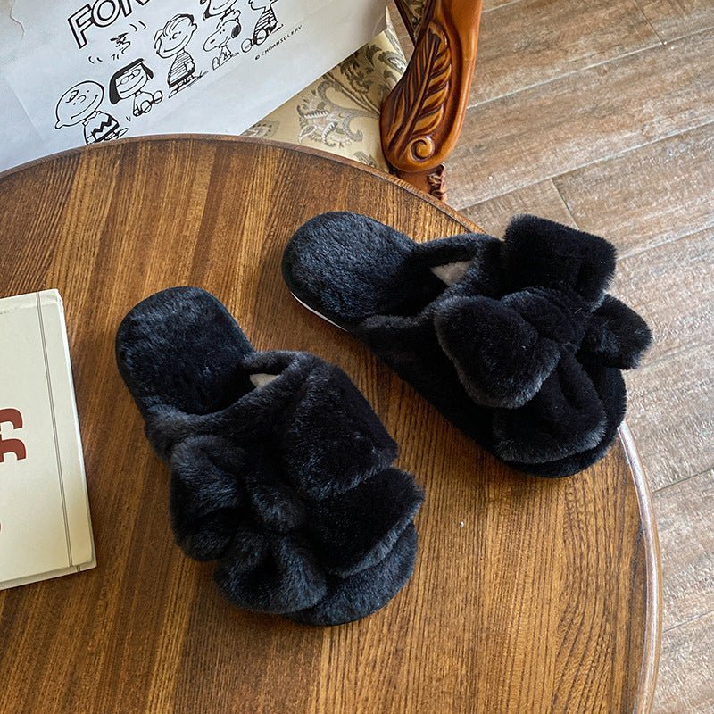 Cute Plush Slippers with Bow on Top - DunbiBeauty, LLC