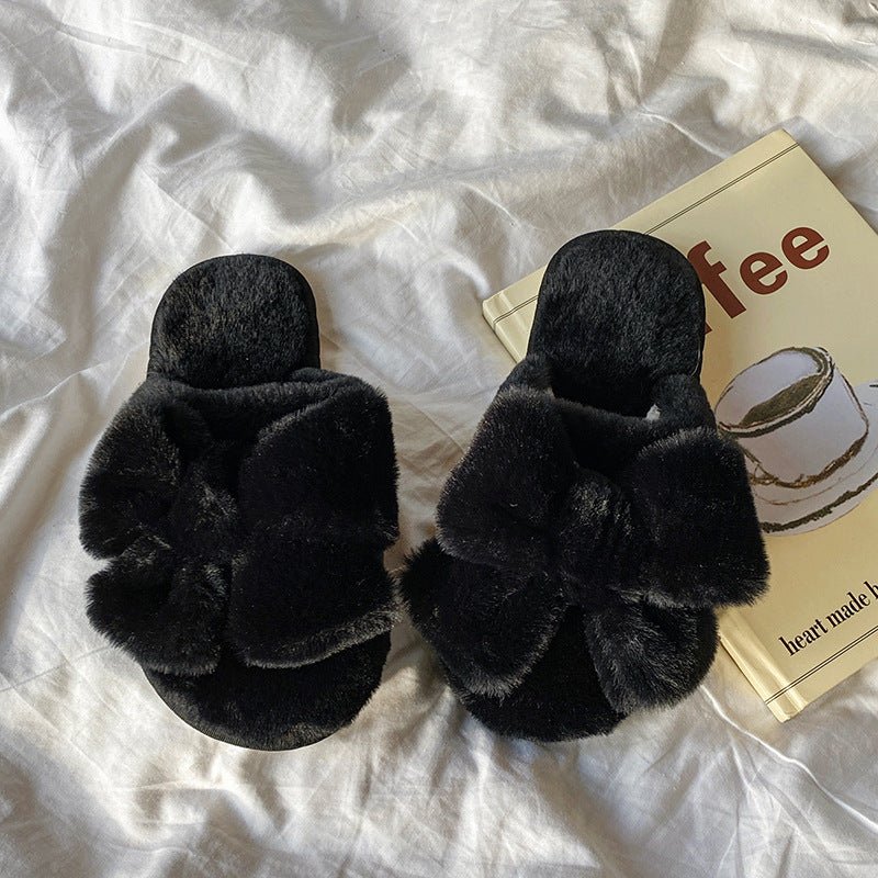 Cute Plush Slippers with Bow on Top - DunbiBeauty, LLC