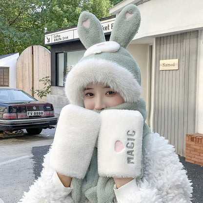 Cute Rabbit Ears Hat One Female Plush Bear Scarf Winter Warm Gloves Three-piece Set - DunbiBeauty, LLC