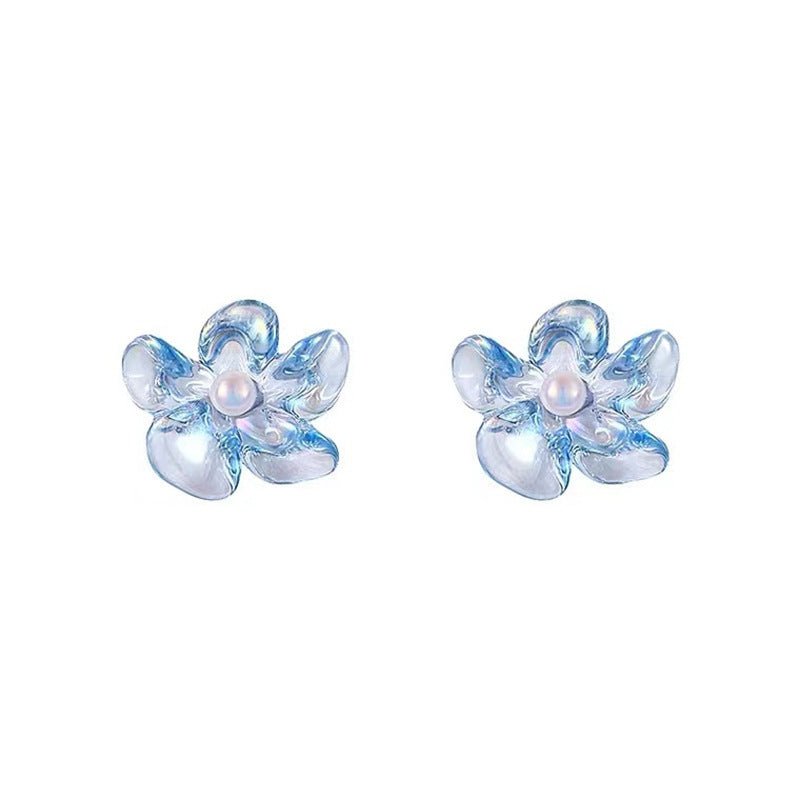 Cute Translucent Blue Petal Stud Earrings - DunbiBeauty, LLC