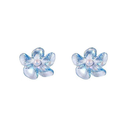 Cute Translucent Blue Petal Stud Earrings - DunbiBeauty, LLC