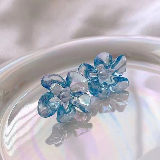 Cute Translucent Blue Petal Stud Earrings - DunbiBeauty, LLC