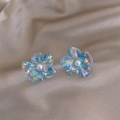 Cute Translucent Blue Petal Stud Earrings - DunbiBeauty, LLC