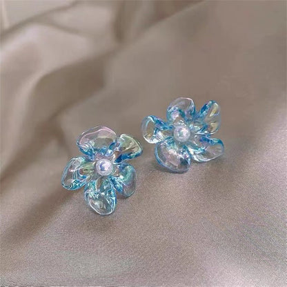 Cute Translucent Blue Petal Stud Earrings - DunbiBeauty, LLC