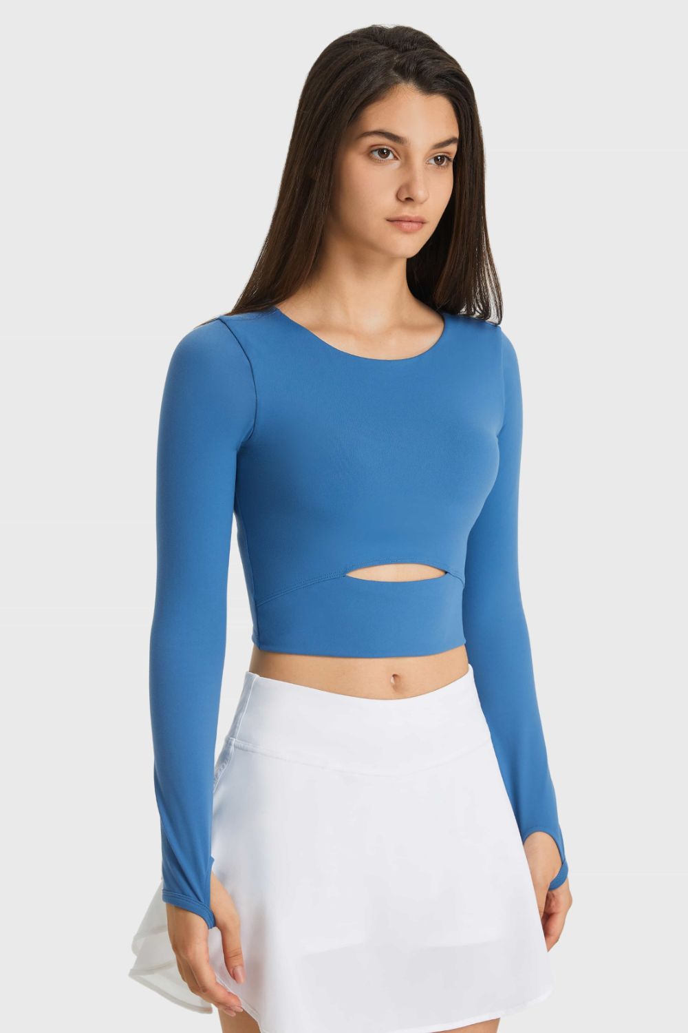 Cutout Long Sleeve Cropped Sports Top - DunbiBeauty, LLC