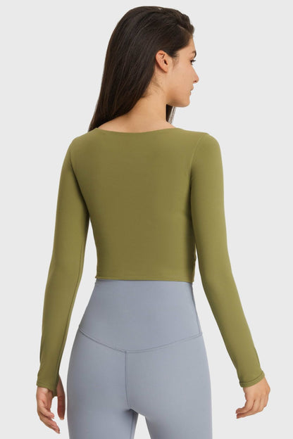 Cutout Long Sleeve Cropped Sports Top - DunbiBeauty, LLC