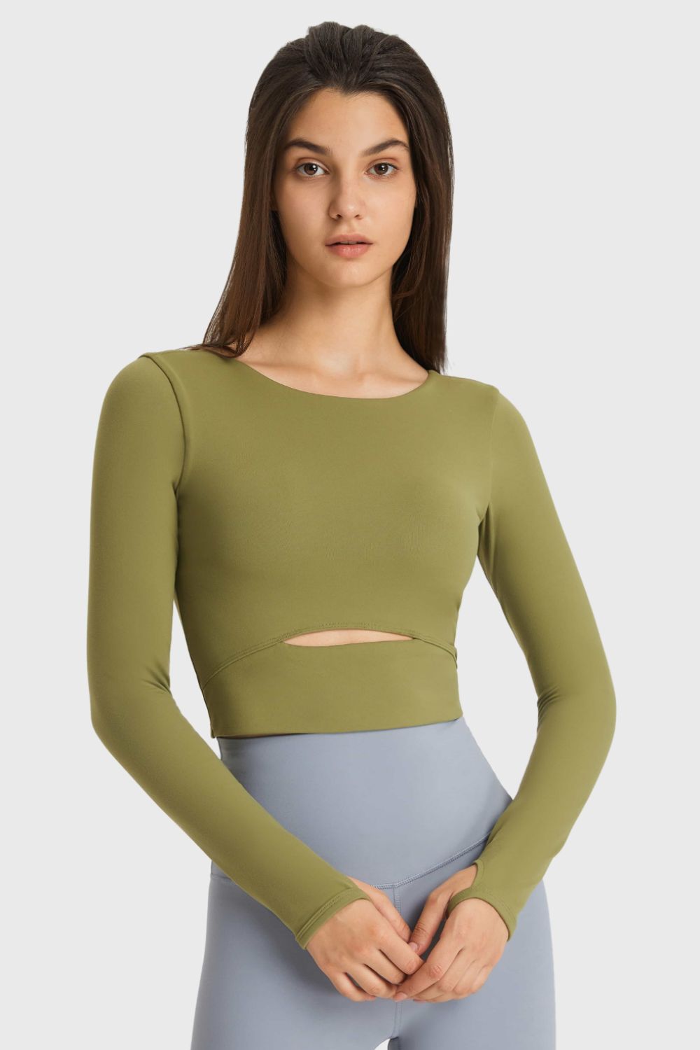 Cutout Long Sleeve Cropped Sports Top - DunbiBeauty, LLC