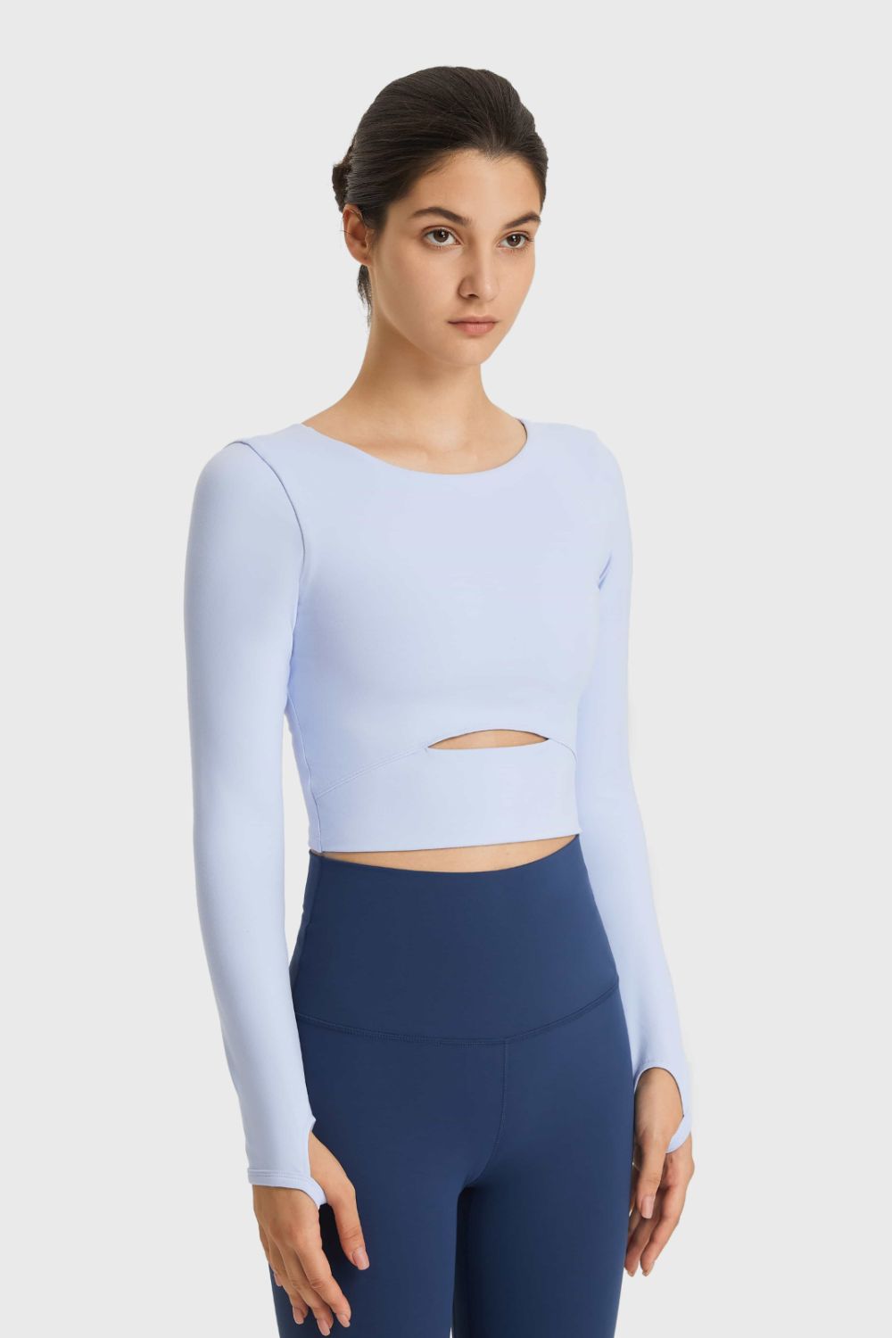 Cutout Long Sleeve Cropped Sports Top - DunbiBeauty, LLC