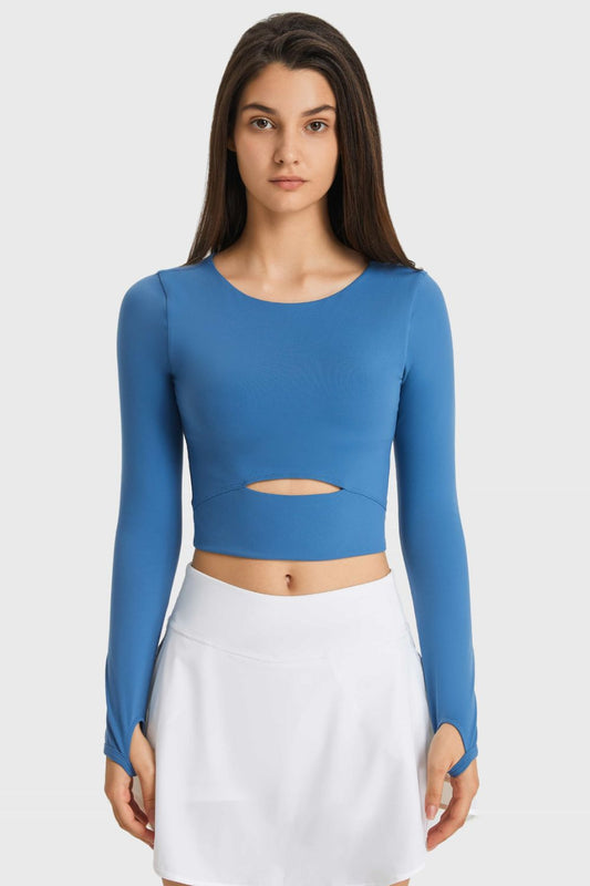 Cutout Long Sleeve Cropped Sports Top - DunbiBeauty, LLC