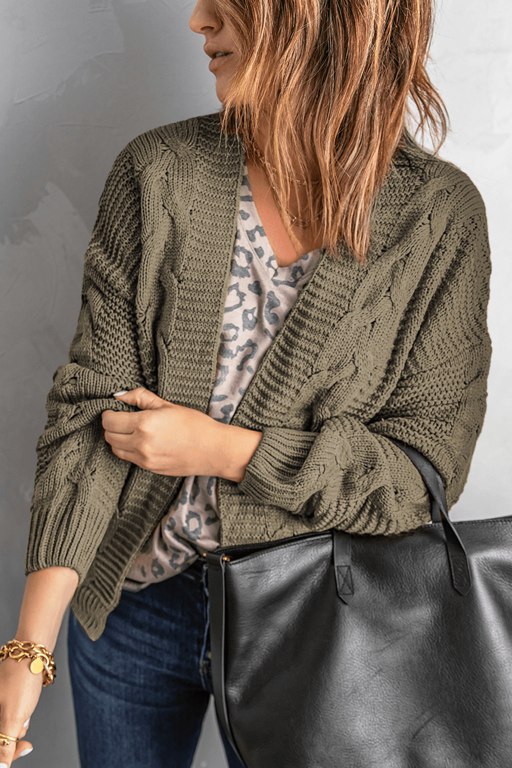 Olive Chunky Wide Long Sleeve Knit Cardigan Kiwidrop