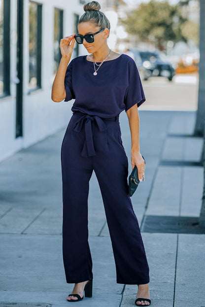 Oh So Glam Belted Wide Leg Jumpsuit Kiwidrop