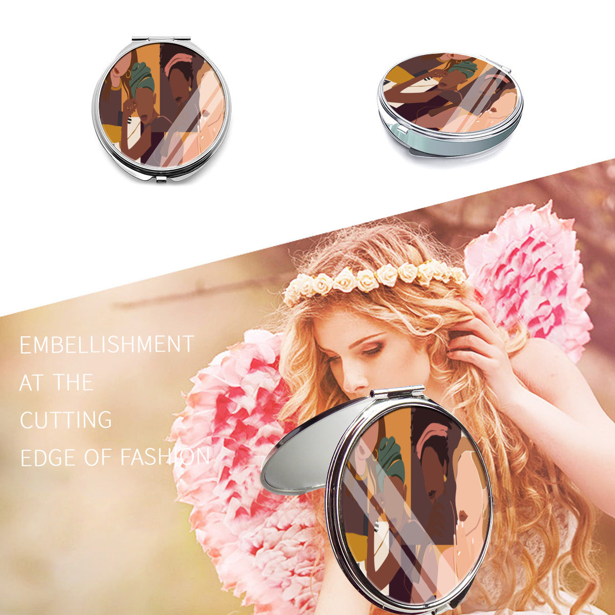 Portable Cosmetic Mirror｜Stainless Steel -Afro Latinas, Latinas, Community, Beauty, Grace, Style, Fashion. Trendsetters (Designed by Dunbi)