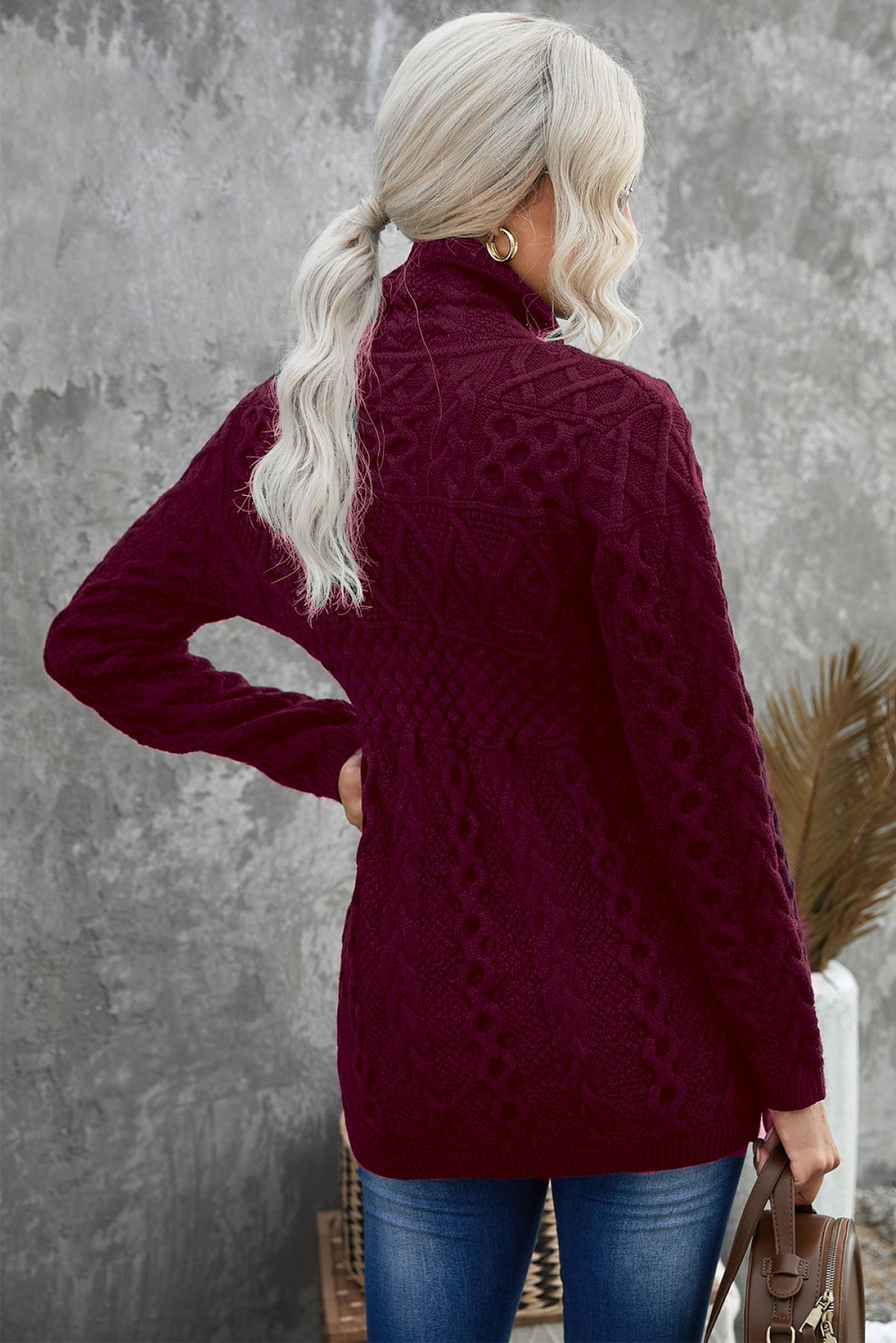 Zip-Up Open Front Knitted Sweater Kiwidrop