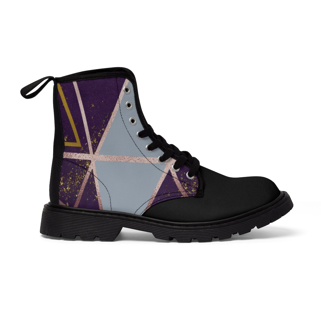 Women's Purple Geometric Canvas Boots Printify