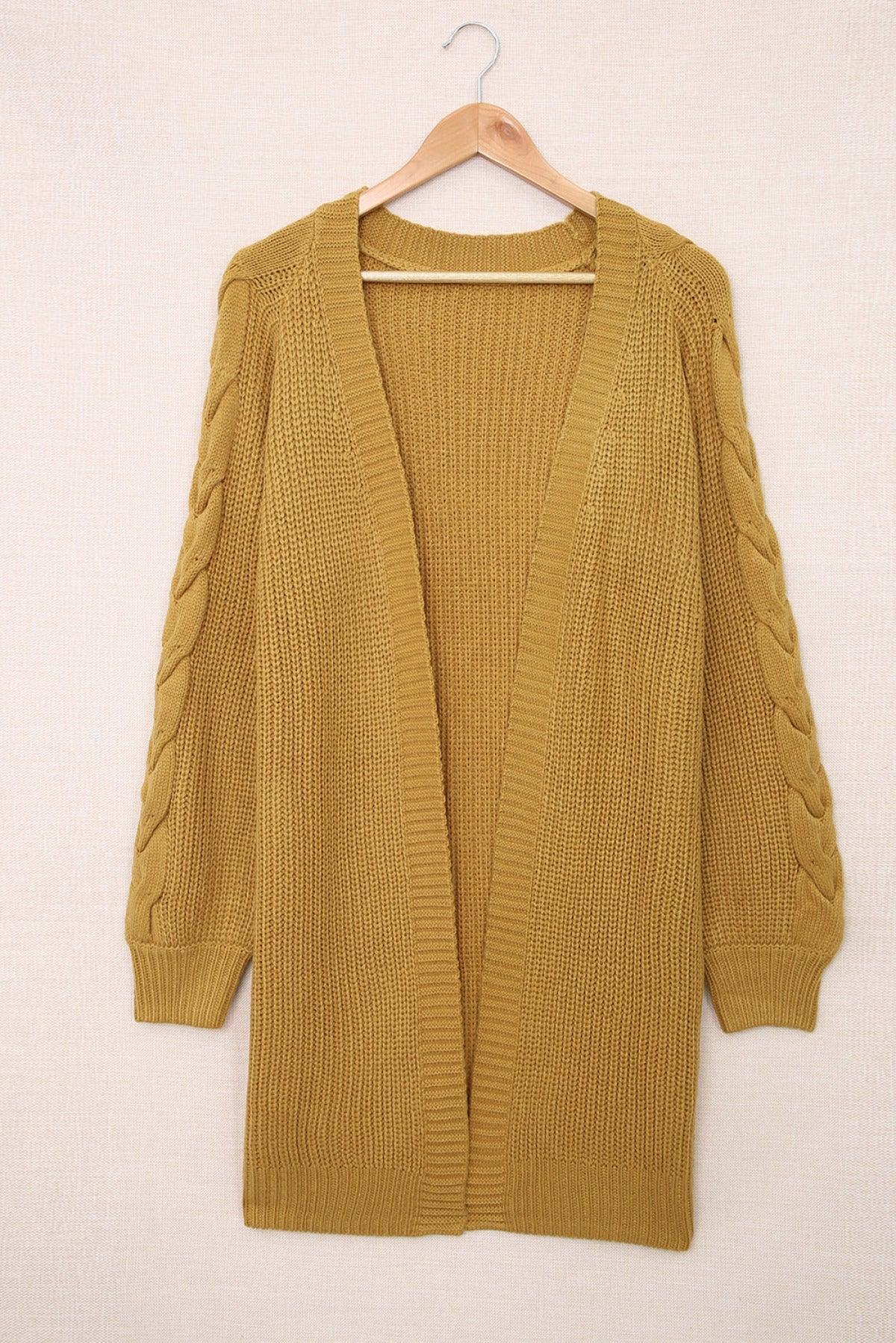 Open Front Cable Sleeve Long Cardigan Kiwidrop