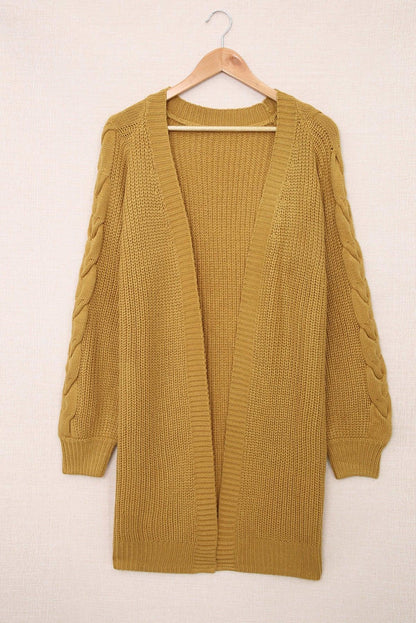 Open Front Cable Sleeve Long Cardigan Kiwidrop