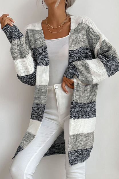 Striped Long Sleeve Duster Cardigan Trendsi