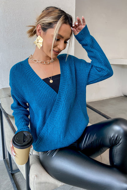 Surplice Neck Dropped Shoulder Sweater